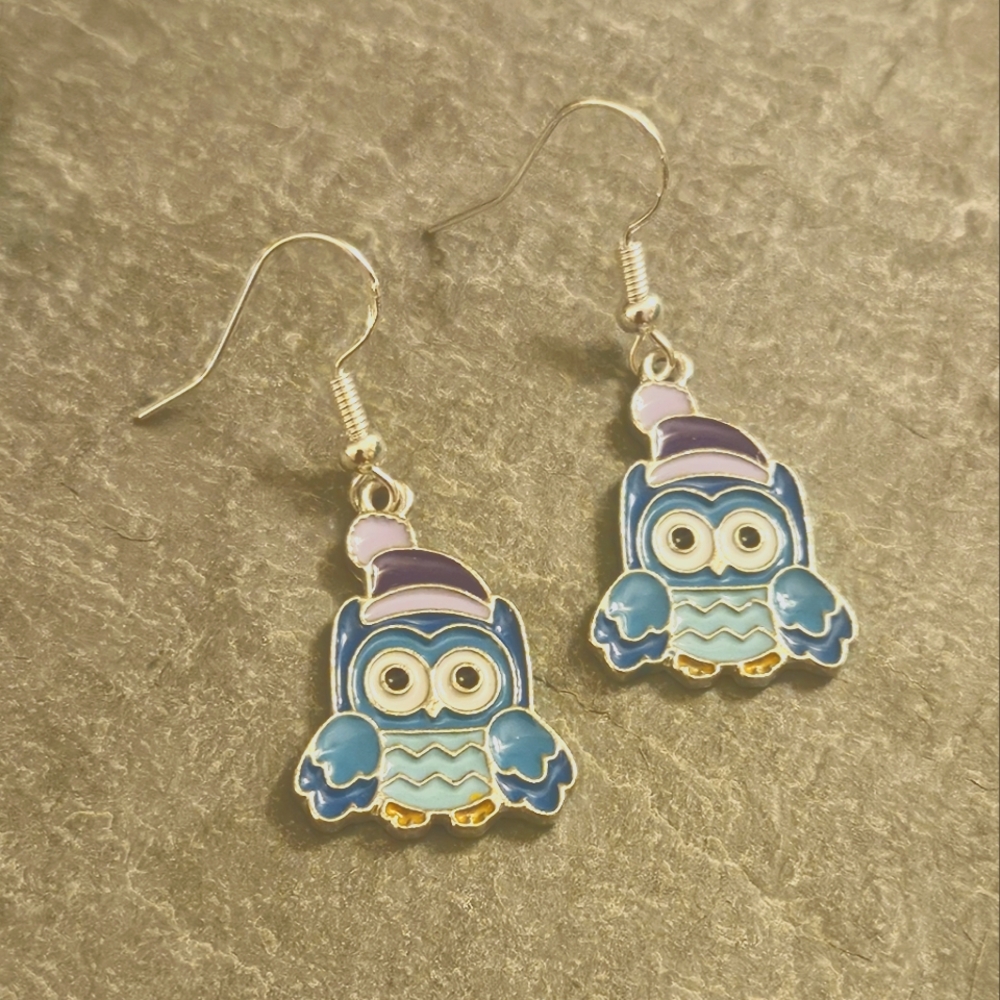 Owl Winter Silver Plated Earrings